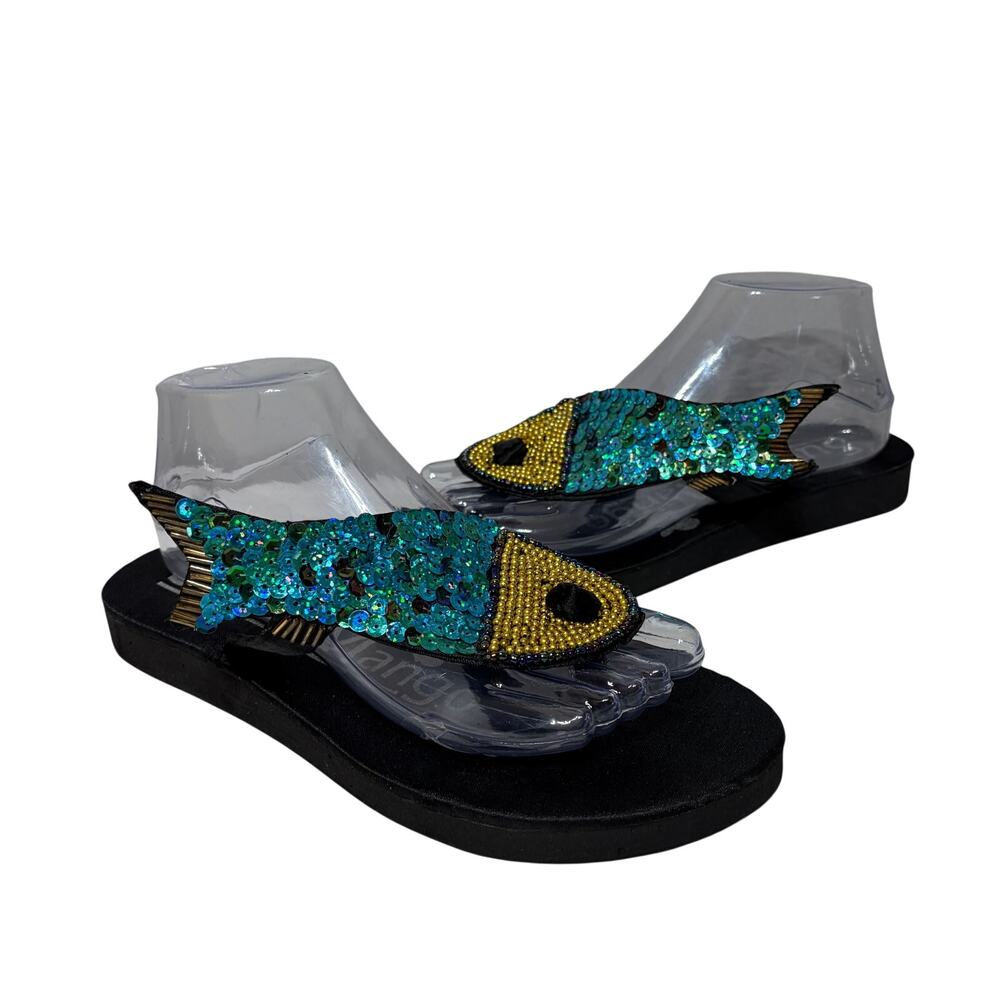 Susan Mango Flip Flops Lot of 2 Sequin Fish Palm Tree Beach Vacation Cruise 8.5